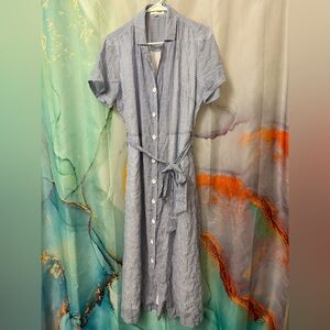Cloth & Stone Blue Striped Button-Down Midi Dress Size: XS